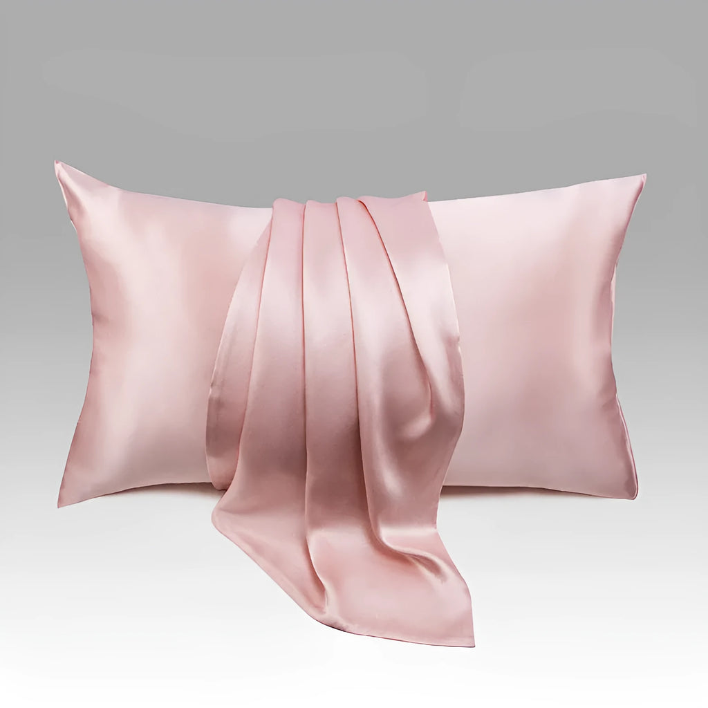 Dark grey mulberry silk pillowcase with envelope closure, shown in 48x74cm size