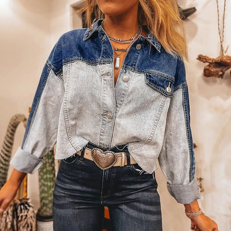Women's denim coat with multiple buckle closure in loose cotton construction