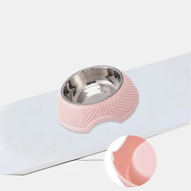 Stainless steel pet bowl with coloured non-slip base for cats and dogs