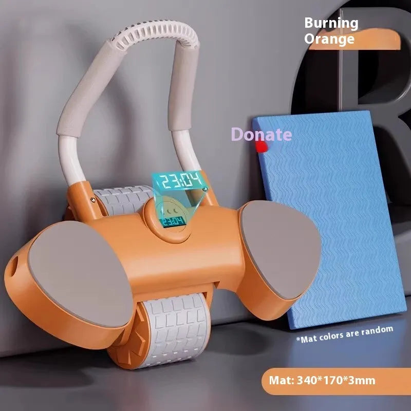 Abdominal wheel with elbow support and automatic rebound mechanism in blue, orange, and black colour options