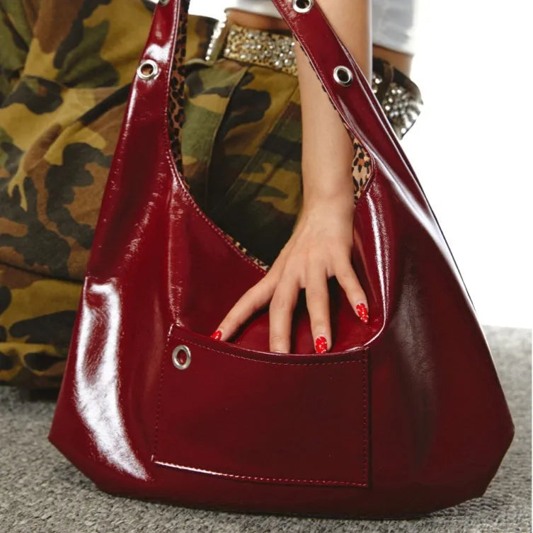 Red leopard print PU leather women's shoulder bag with dumpling shape