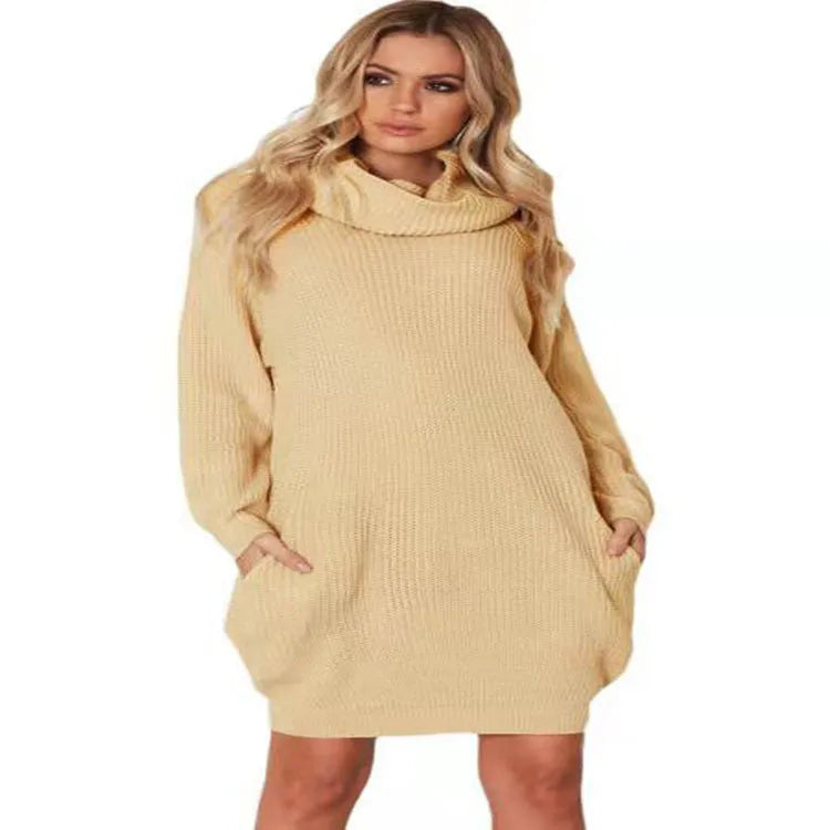 Women's lapel neck sweater in light apricot with a loose slimming fit and a chest pocket.