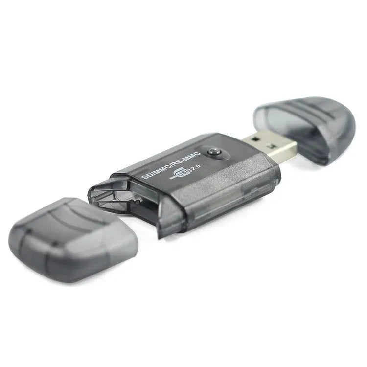 Transparent plastic USB card reader with three colour options and card holder