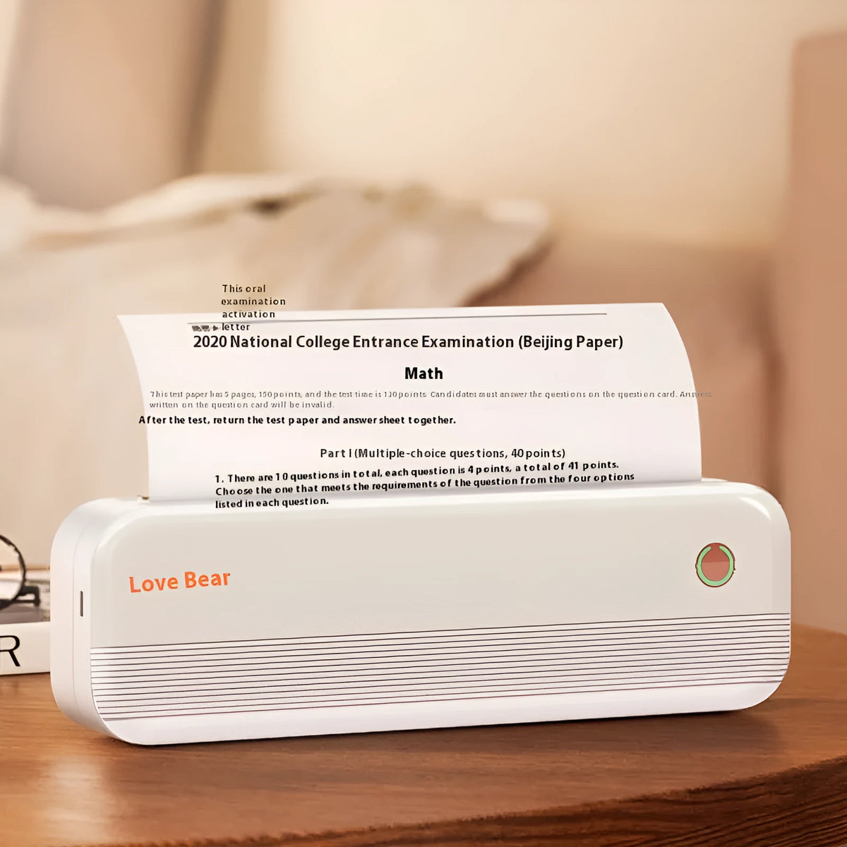 P40 small portable thermal A4 printer in Tiffany blue or white, showing compact size next to A4 paper.