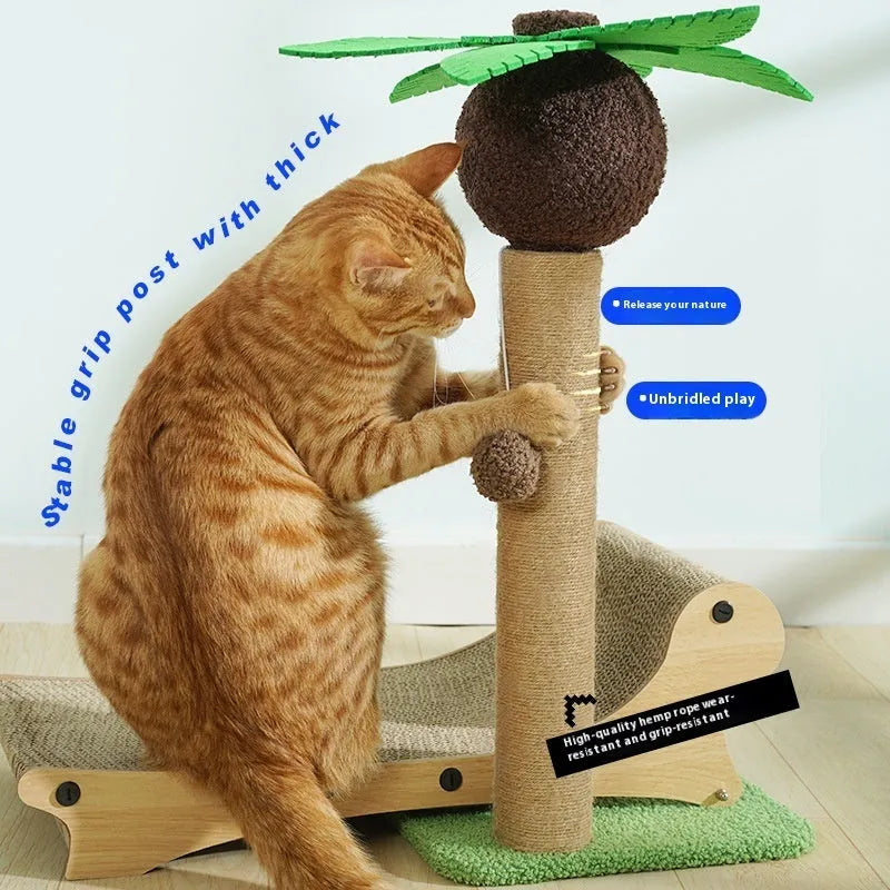 Wooden beach chair style cat climbing frame with hemp mat scratch column and multifunctional design