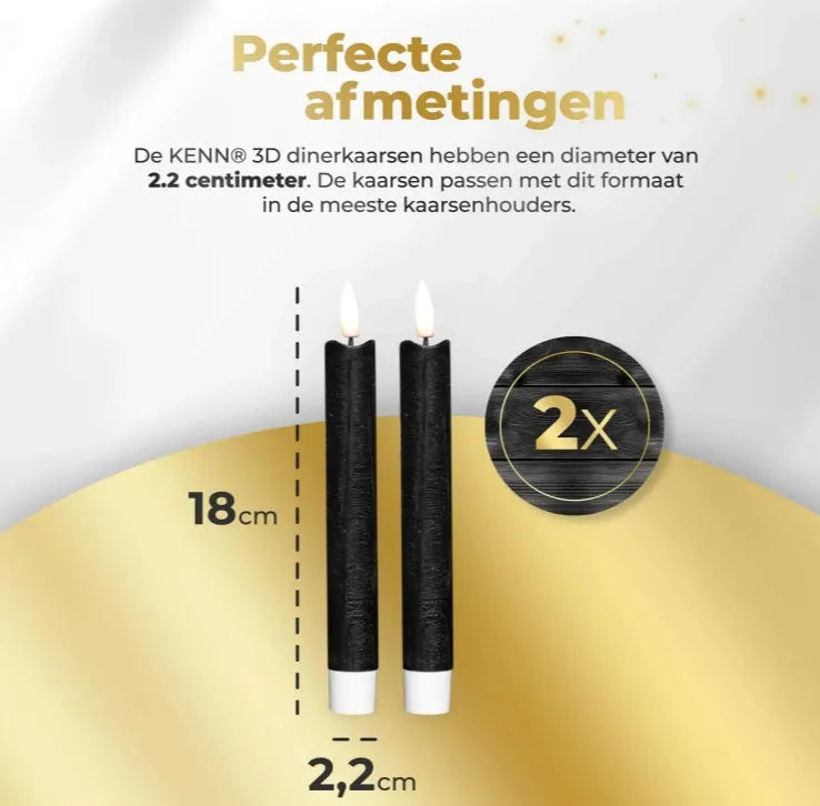 Set of four black S2 3D Flame LED taper candles showing realistic flickering light.
