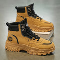 Men's mid-heel Martin boots in black or yellow with artificial PU upper and injection moulded sole
