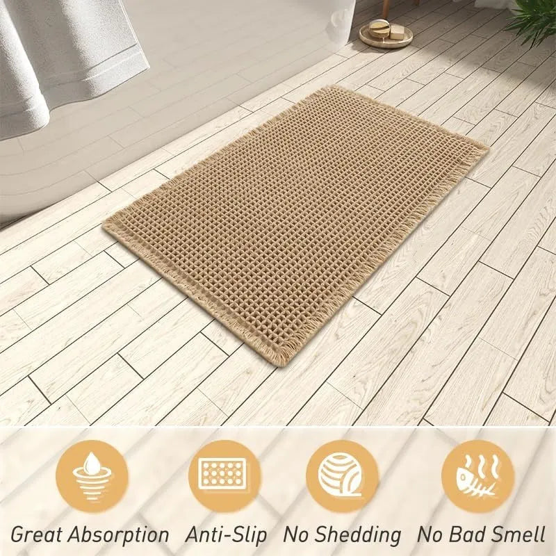 Checkered pattern non-slip bathroom floor carpet in a choice of colours and sizes.