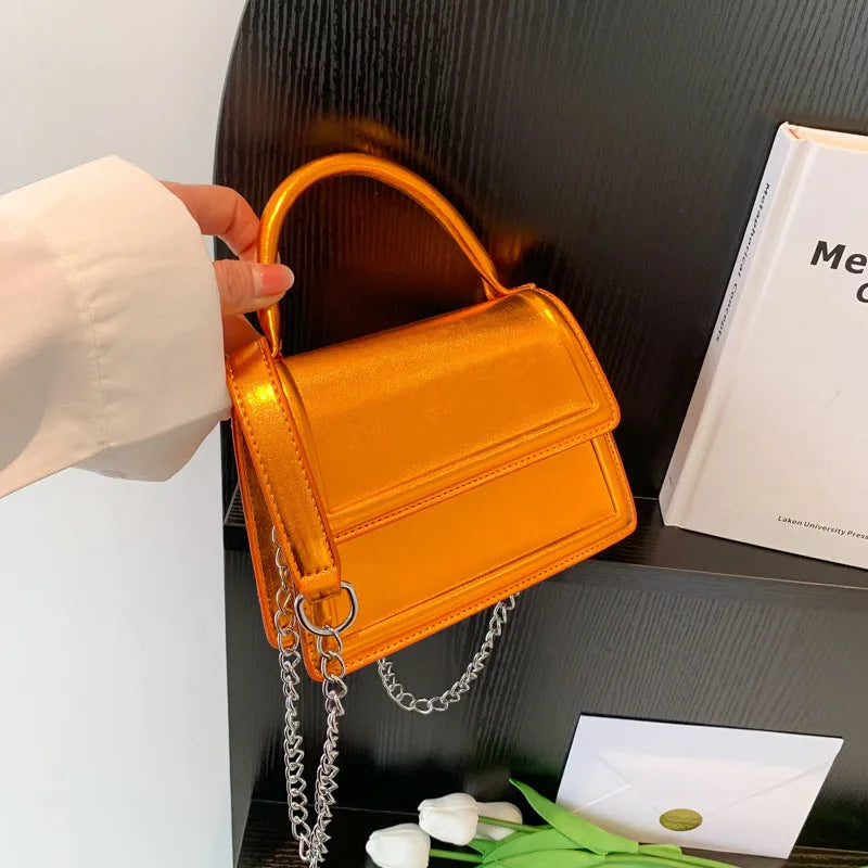 Retro PU leather crossbody bag in horizontal square shape with sewing line detailing
