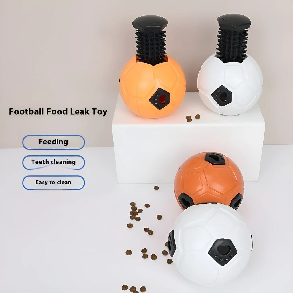 Orange and white TPR rubber dog toy ball showing hollow and dental stick design options