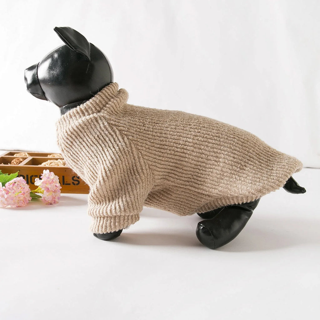 Brown knit sweater pullover for small breed dogs on a white background
