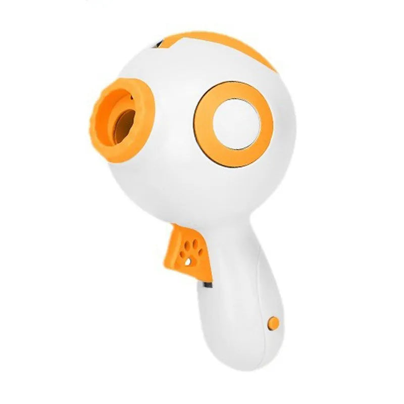 Green, orange or pink dog treat launcher toy for interactive feeding and training