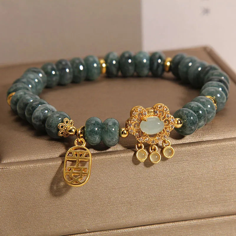Natural emerald jade bracelet with abacus beads design and safety lock closure
