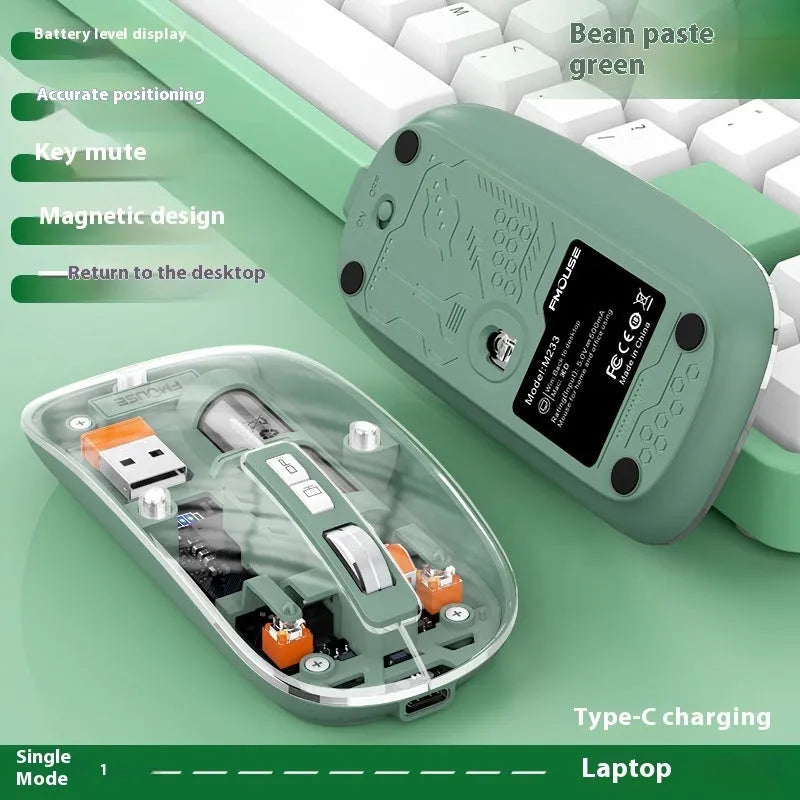 Transparent plastic wireless optical mouse for computers with USB connection in space blue colour