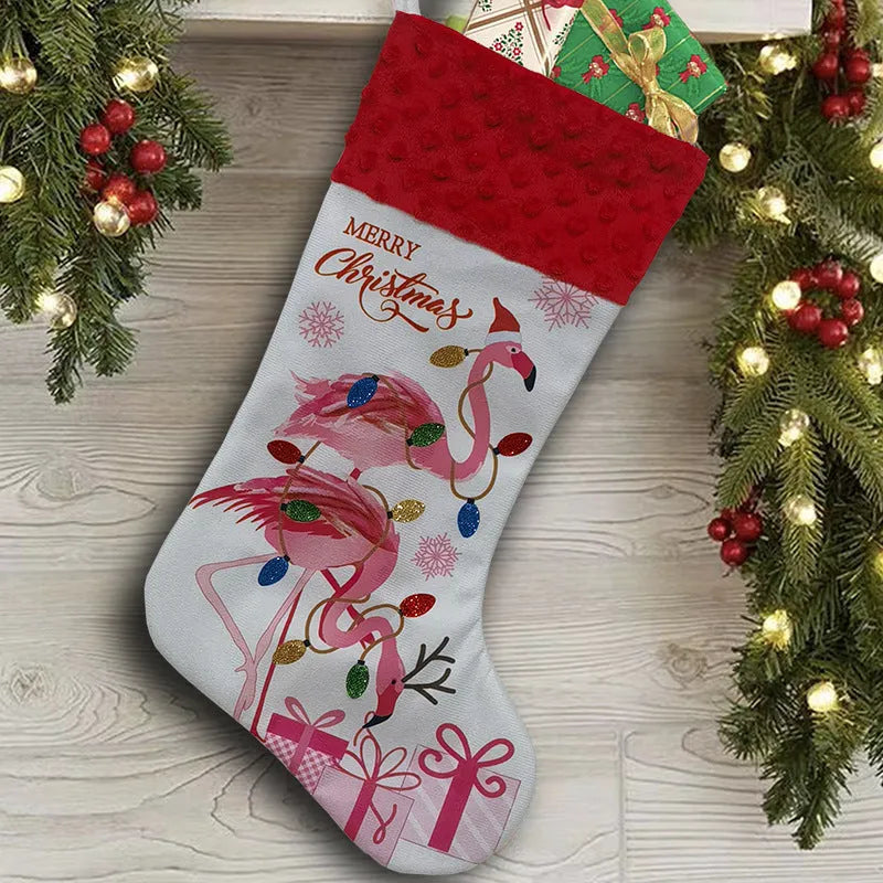 Cloth Christmas stocking decoration with American style design measuring 46cm by 28cm