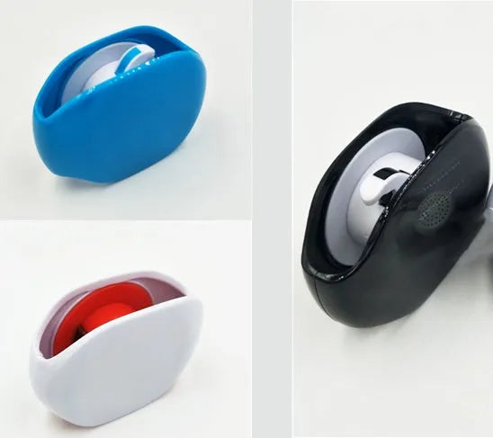 Automatic earphone cable winder retractor in PC ABS plastic, showing compact size and multiple colour options.