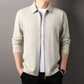 Men's slim fit casual business jacket in polyester available in black, dark grey, and apricot colours.