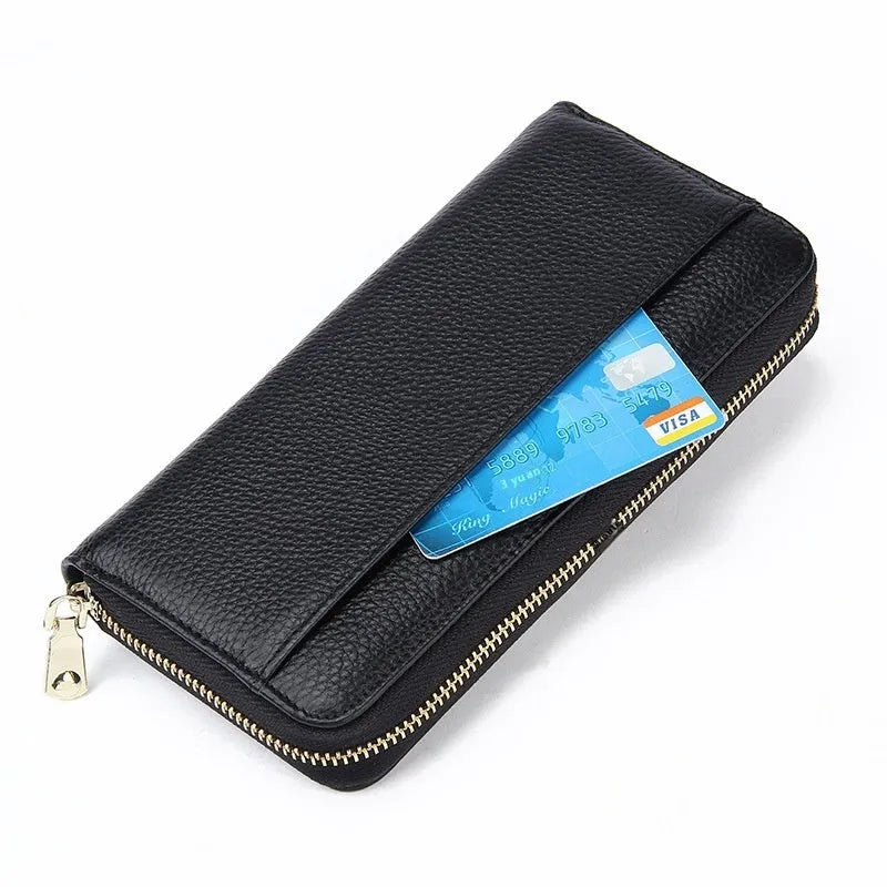 Genuine leather women's long wallet with RFID protection in six colour options