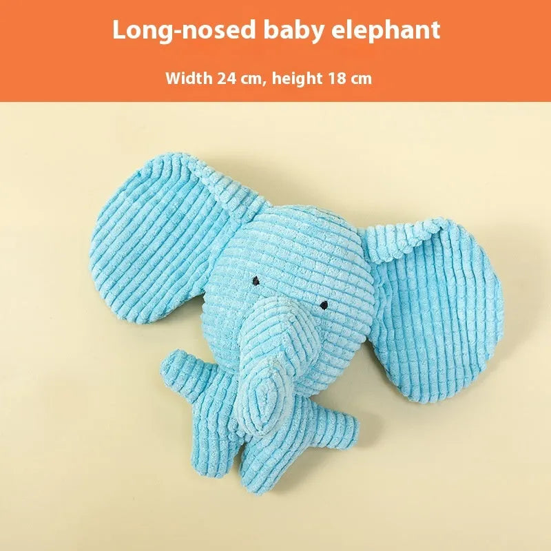Plush bite-resistant dog toy in blue elephant style for puppies and chewers.
