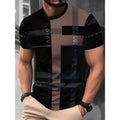 Men's loose fit short sleeve t-shirt with digital 3D printed stripe pattern in polyester fabric