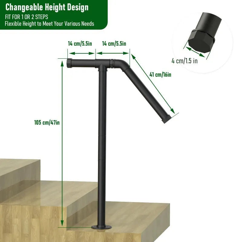 Black American-style minimalist metal ladder support bar for staircases.