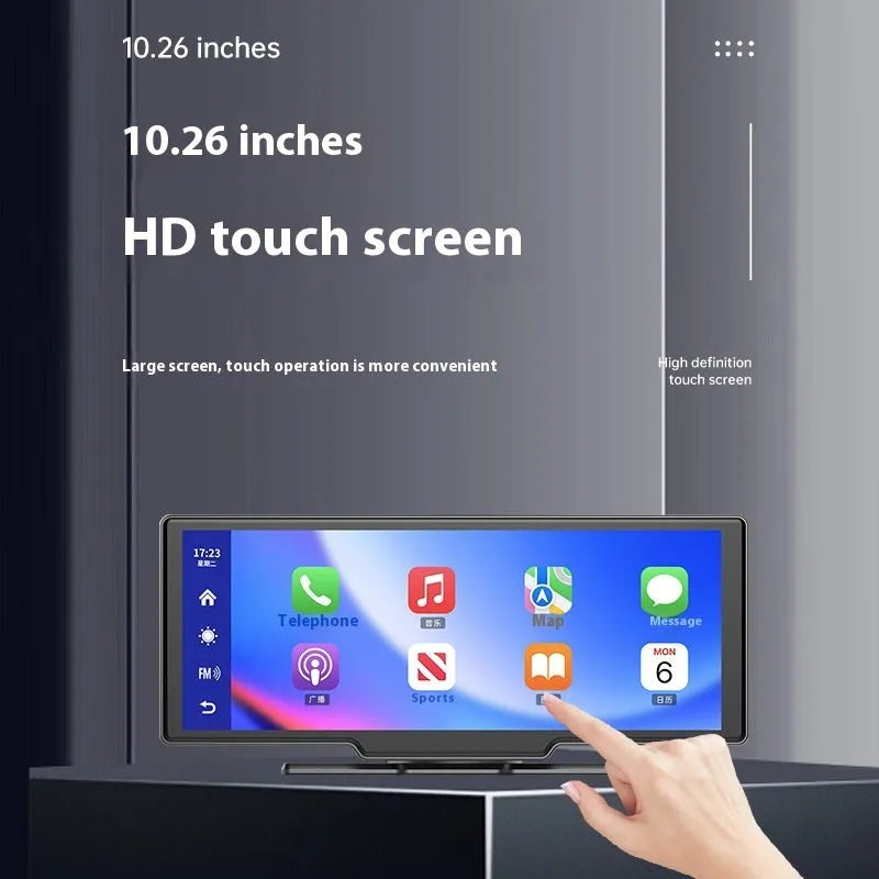 10-inch car smart screen with CarPlay, driving recording and navigation on dashboard