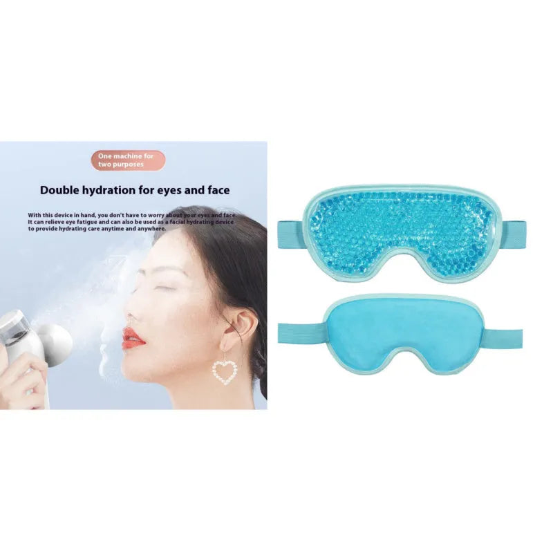 White USB rechargeable portable eye massager mask for hot and cold compress with atomising mist.