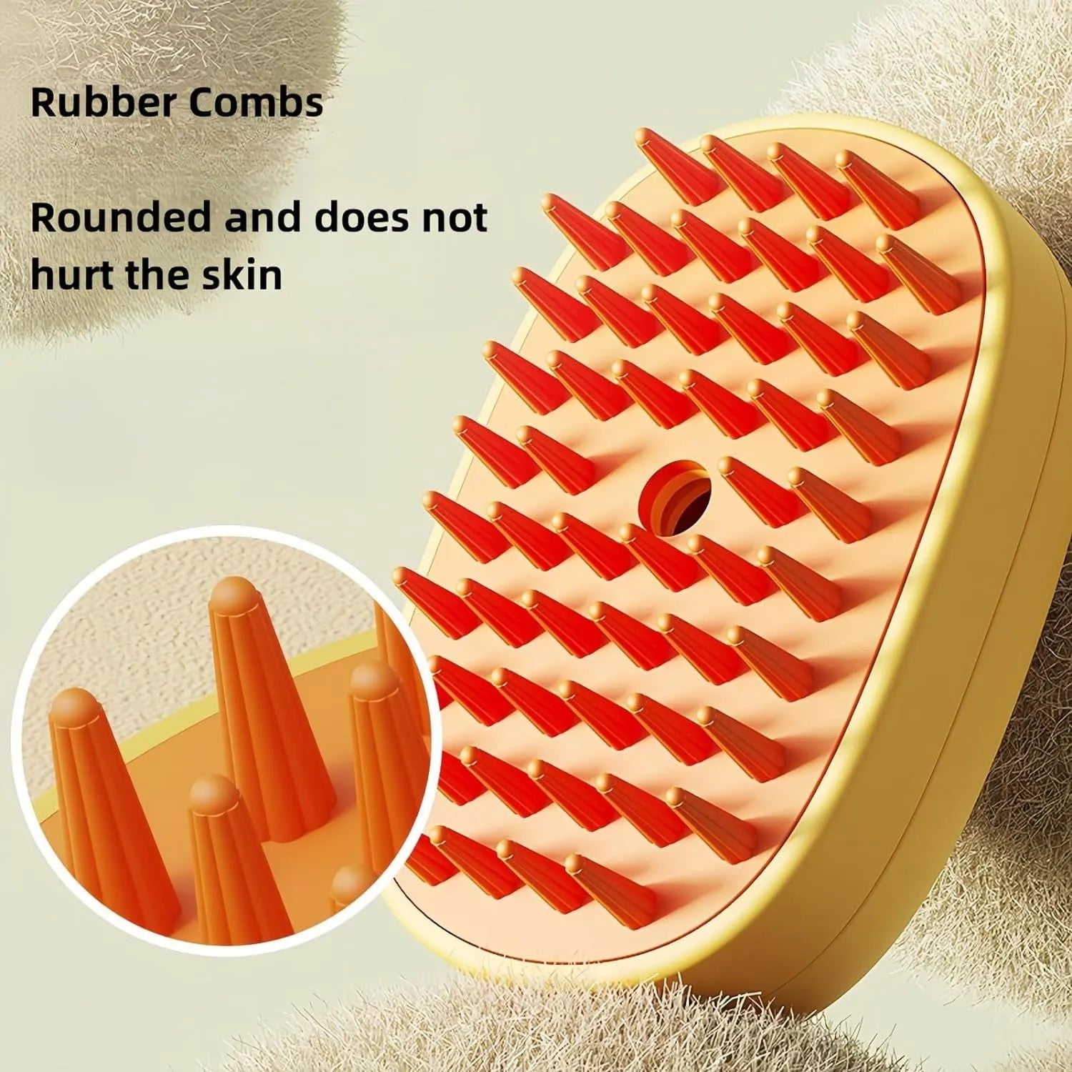 White and yellow 3-in-1 rechargeable steam grooming brush for cats and dogs with rubber comb teeth