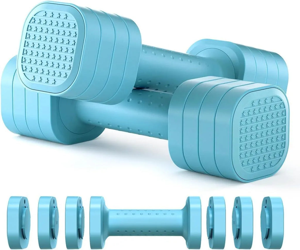 Women's adjustable 5lb dumbbells in four colours with detachable ABS plastic construction
