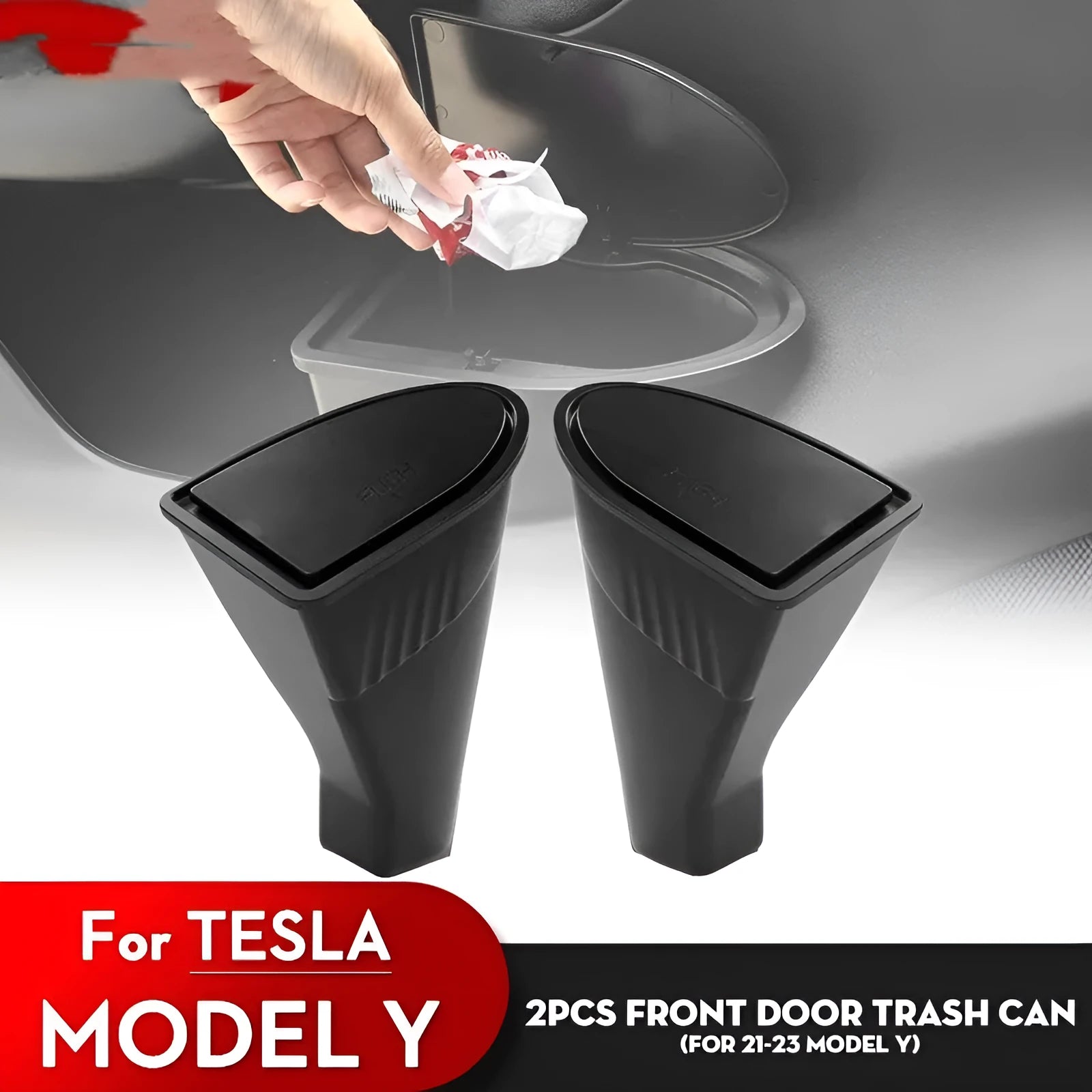 Black ABS plastic car door storage box for Tesla Model Y front doors