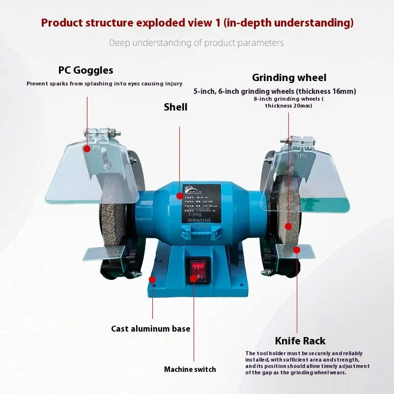5-inch desktop metal grinder for knife sharpening with US electrical plug