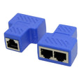 White RJ45 network cable splitter adapter dividing one Ethernet connection into two ports