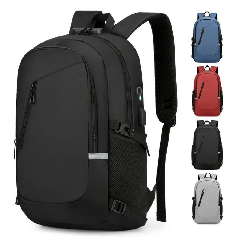 Men's Oxford cloth computer backpack in solid colour with street trend style.