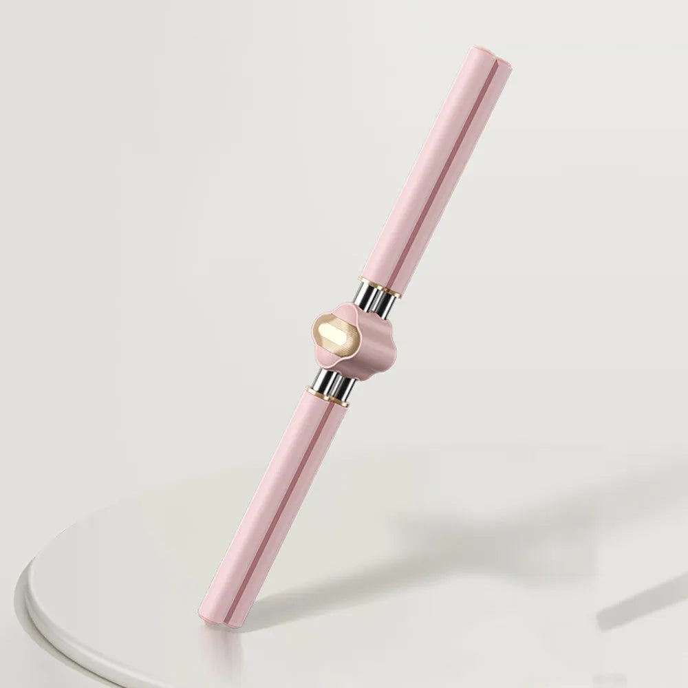 Adjustable pink posture corrector with cross design and central back stick on a storage bag.