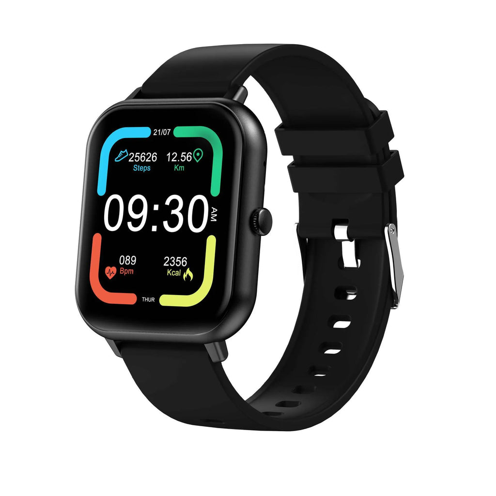 Bluetooth smart watch showing heart rate monitoring on TFT screen with metal case and wrist strap