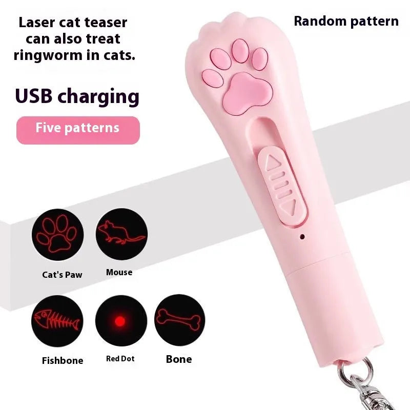 Cat pen light charging toy in pink, cream white, and sky blue colour options