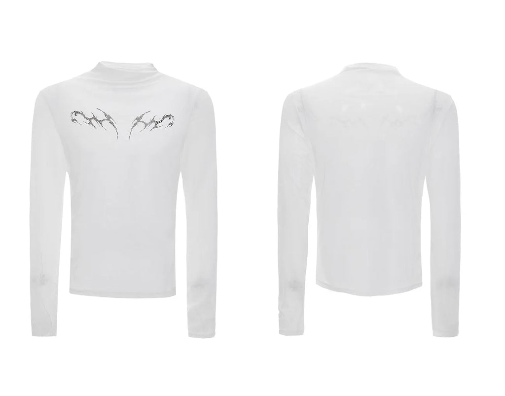 Women's slim black mesh bottoming shirt with long sleeves and cooling fabric