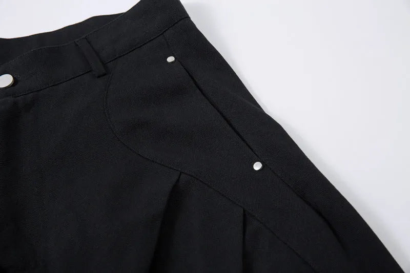 Men's black wide-leg cotton trousers with pleated front and loose-fit design