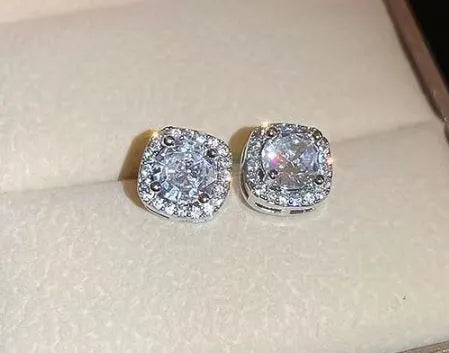 Geometric quadrilateral diamond earrings in silver and gold colour options