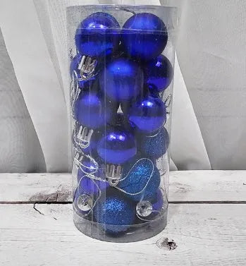 3cm diameter Christmas ball decorations in multiple colours including gold, red and silver