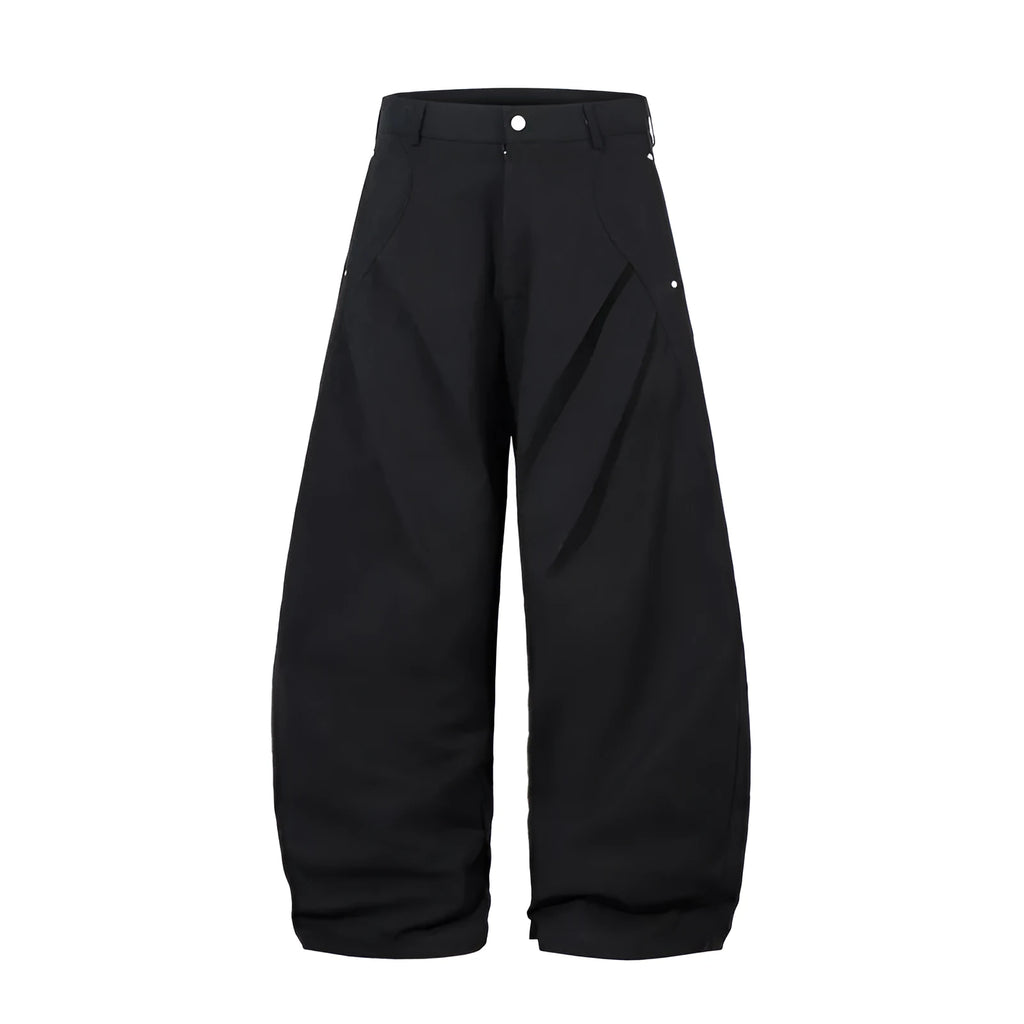 Men's black wide-leg cotton trousers with pleated front and loose-fit design