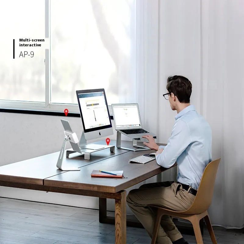 Aluminium alloy laptop stand in black colour on desktop