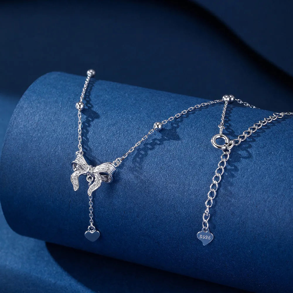 S925 silver butterfly heart pendant necklace on O-ring chain showing adjustable 40-45cm length
