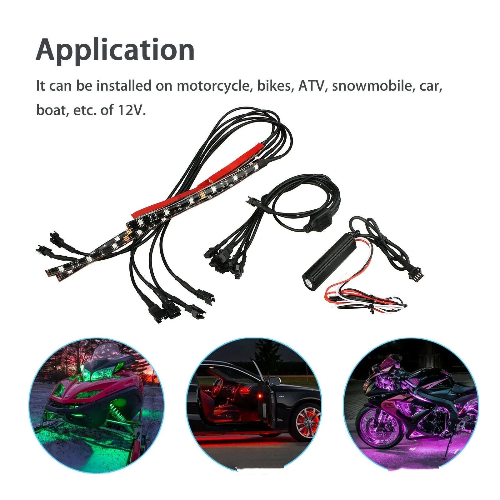 RGB LED light bar kit with wireless remote for car and motorcycle atmosphere lighting