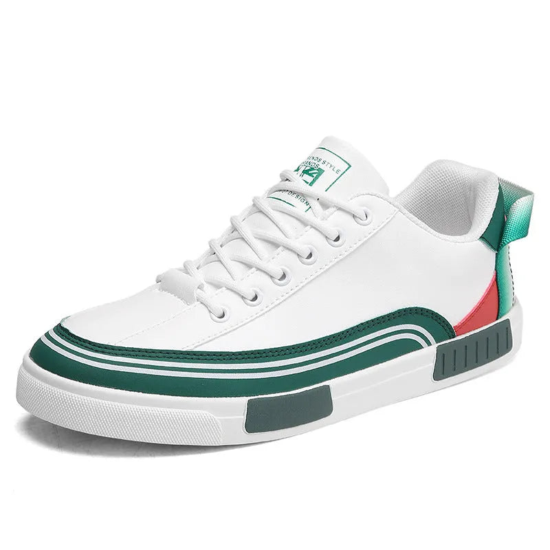 Men's canvas mesh casual shoes in beige, white, and green with round toe and flat heel