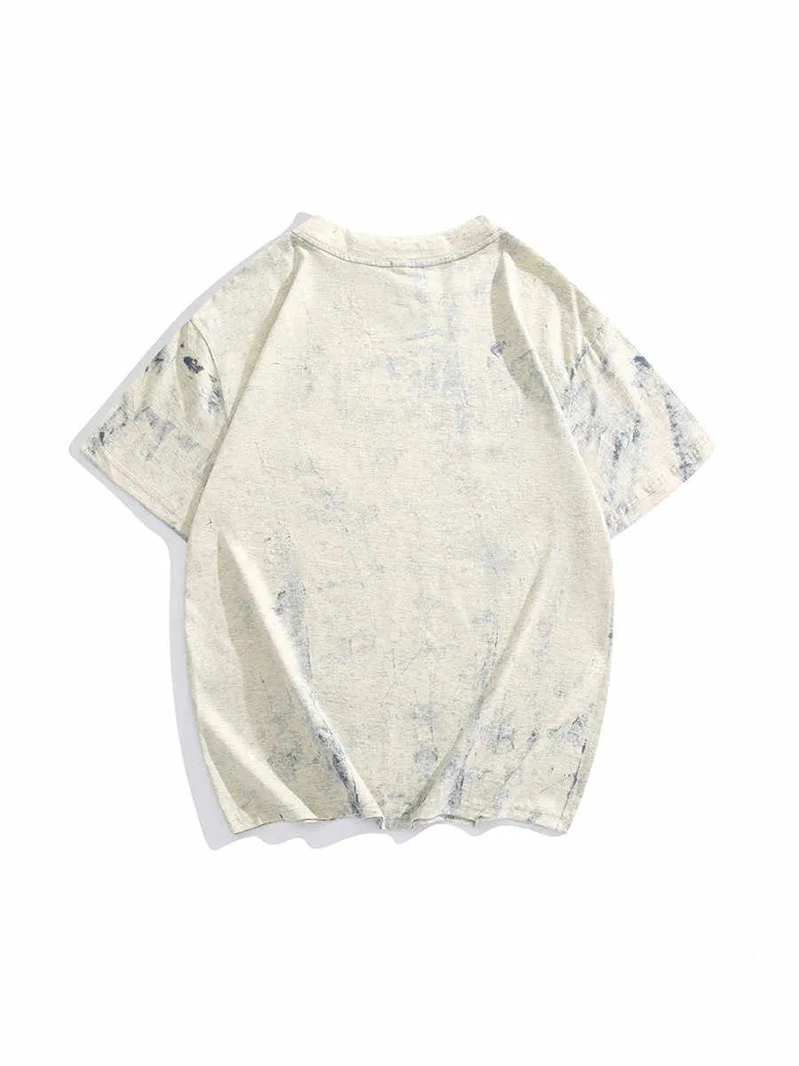 Grey tie dye printed men's loose fit cotton T-shirt with short sleeves and round neck collar