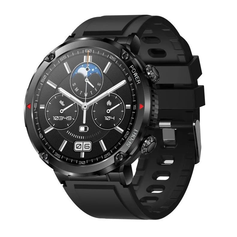 T30 Smart Watch in black with Bluetooth calling and health tracking on wrist.