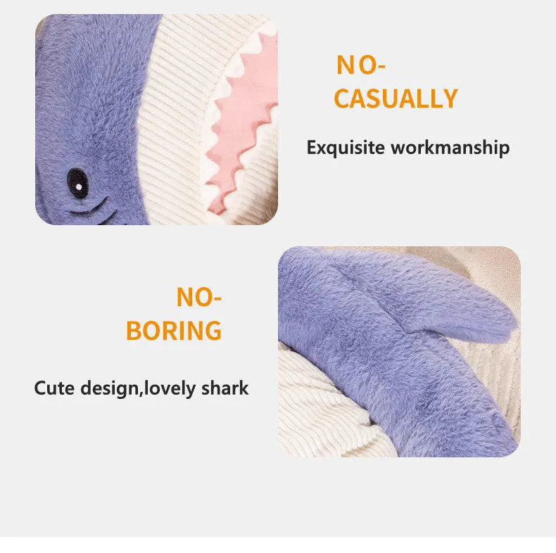 Shark pattern pet bed for dogs and cats with velvet fabric and non-slip base in blue colour