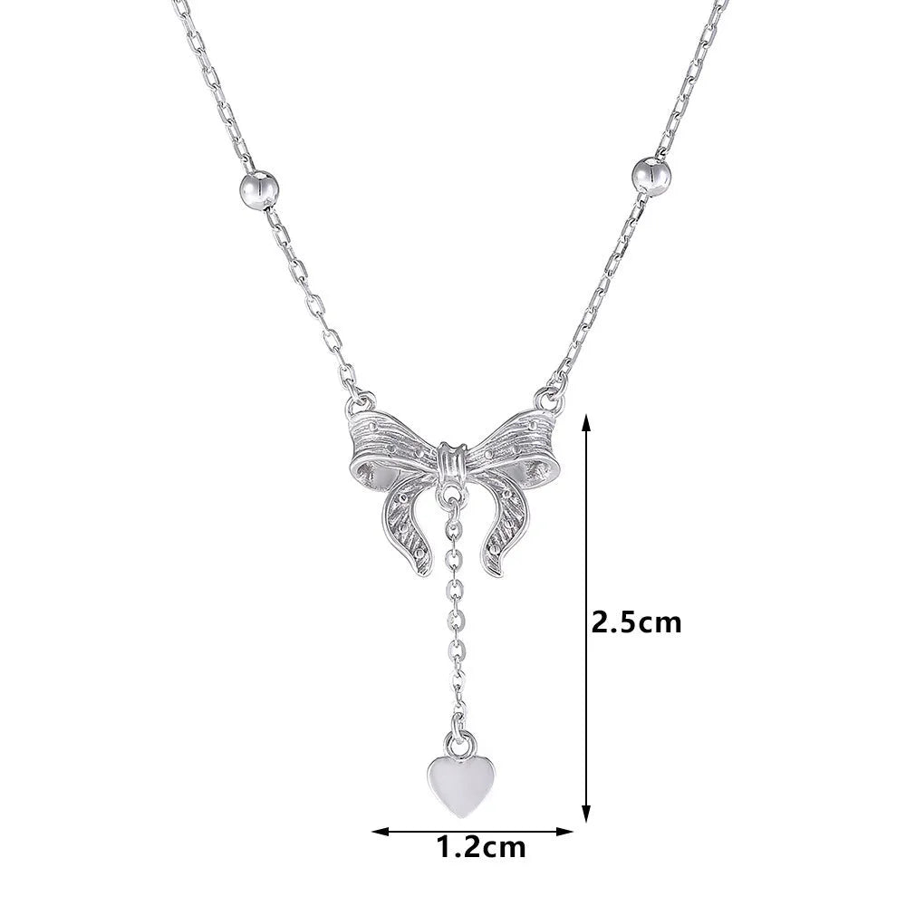S925 silver butterfly heart pendant necklace on O-ring chain showing adjustable 40-45cm length
