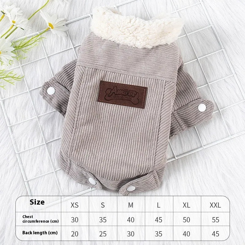 Lambswool dog vest with wool lining in grey or pink, available in six sizes for autumn and winter wear
